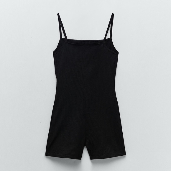 Zara Pants - SHORT TEXTURED WEAVE JUMPSUIT BLACK